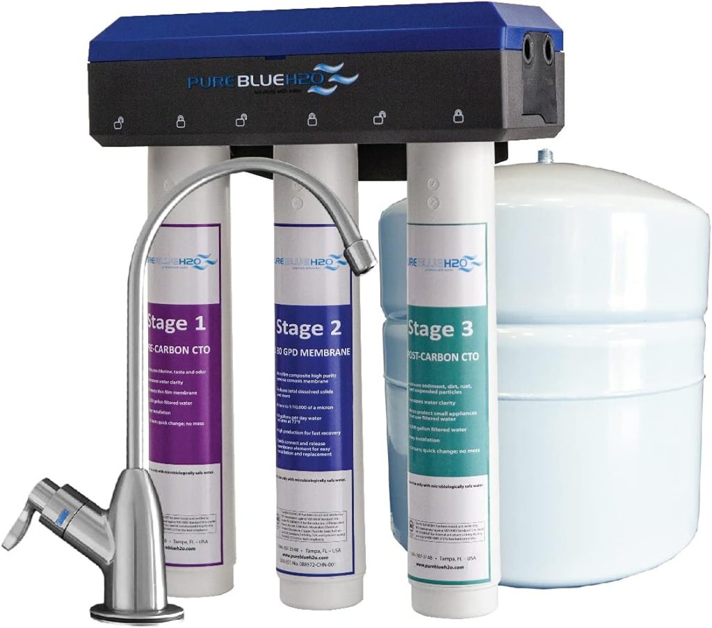 Pure Blue 3-Stage 1:1 80 GPD Certified Reverse Osmosis Water Filtration System