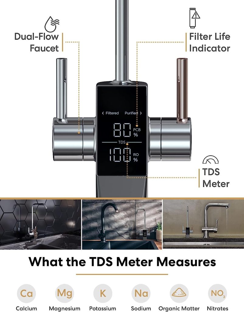 Brio AQUUS TROE600COL Reverse Osmosis Water Filtration System, 4-Stage Tankless RO Water Filter System for Under Sink, 600 GPD, 1.5:1 Pure to Drain, Reduces TDS, Smart Faucet, USA Support, Black