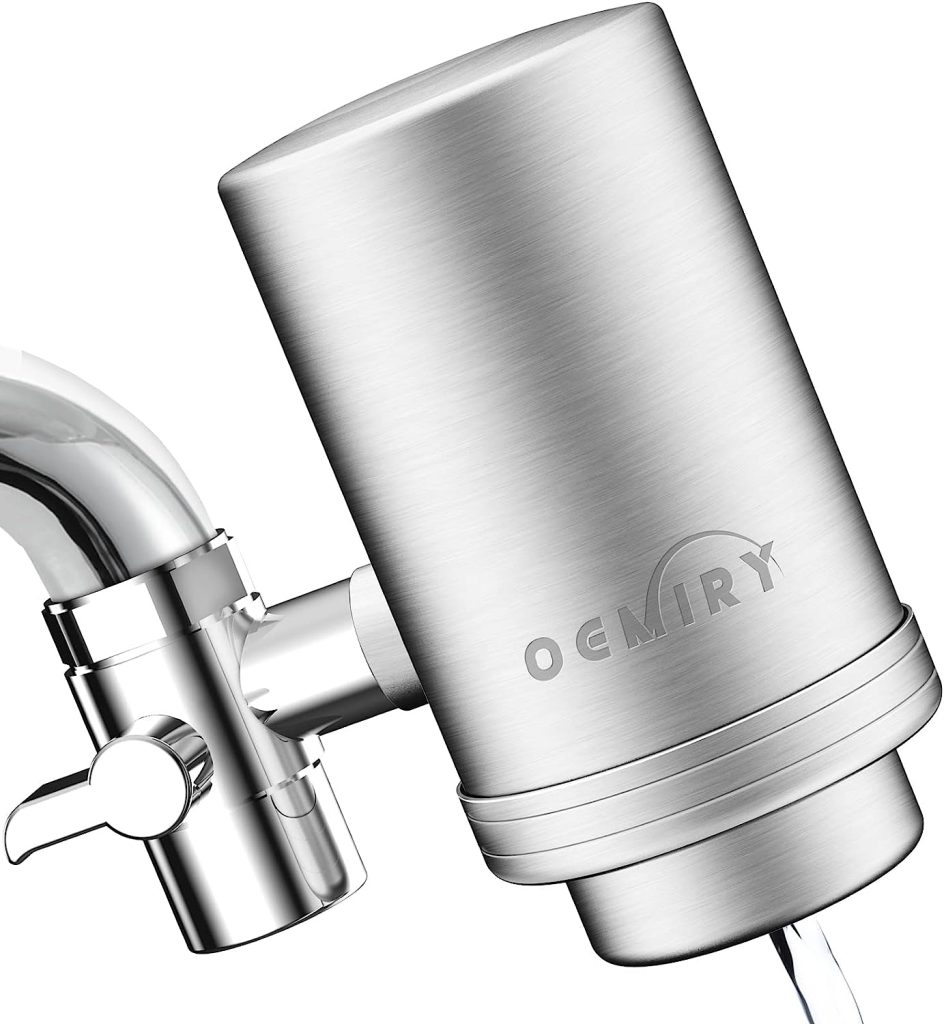 OEMIRY NSF/ANSI 42 Certified Faucet Water Filter, Stainless Steel Faucet Water Filter for Kitchen Sink, Reduces 99.99% Lead, Chlorine, Heavy Metals, Bad Taste Odor (2 Filters Included)